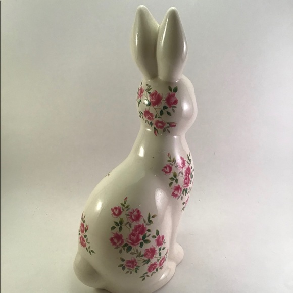 Large White Ceramic Bunny Rabbit Roses Spring - Picture 3 of 5